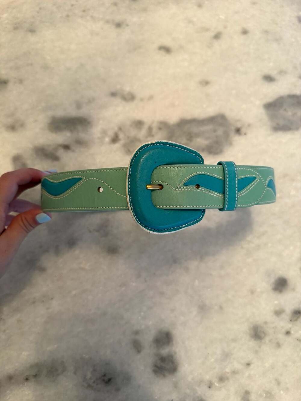 Vintage Escada Leather Wave Design Belt with Shaped Buckle